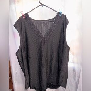 Black lace V-Neck Sleeveless Women's Top with eyelet fabric